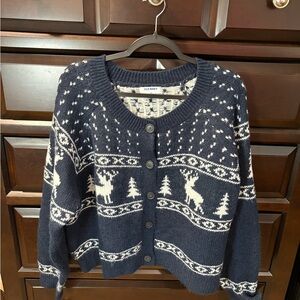 Old Navy Navy and Cream Nordic Reindeer Cardigan